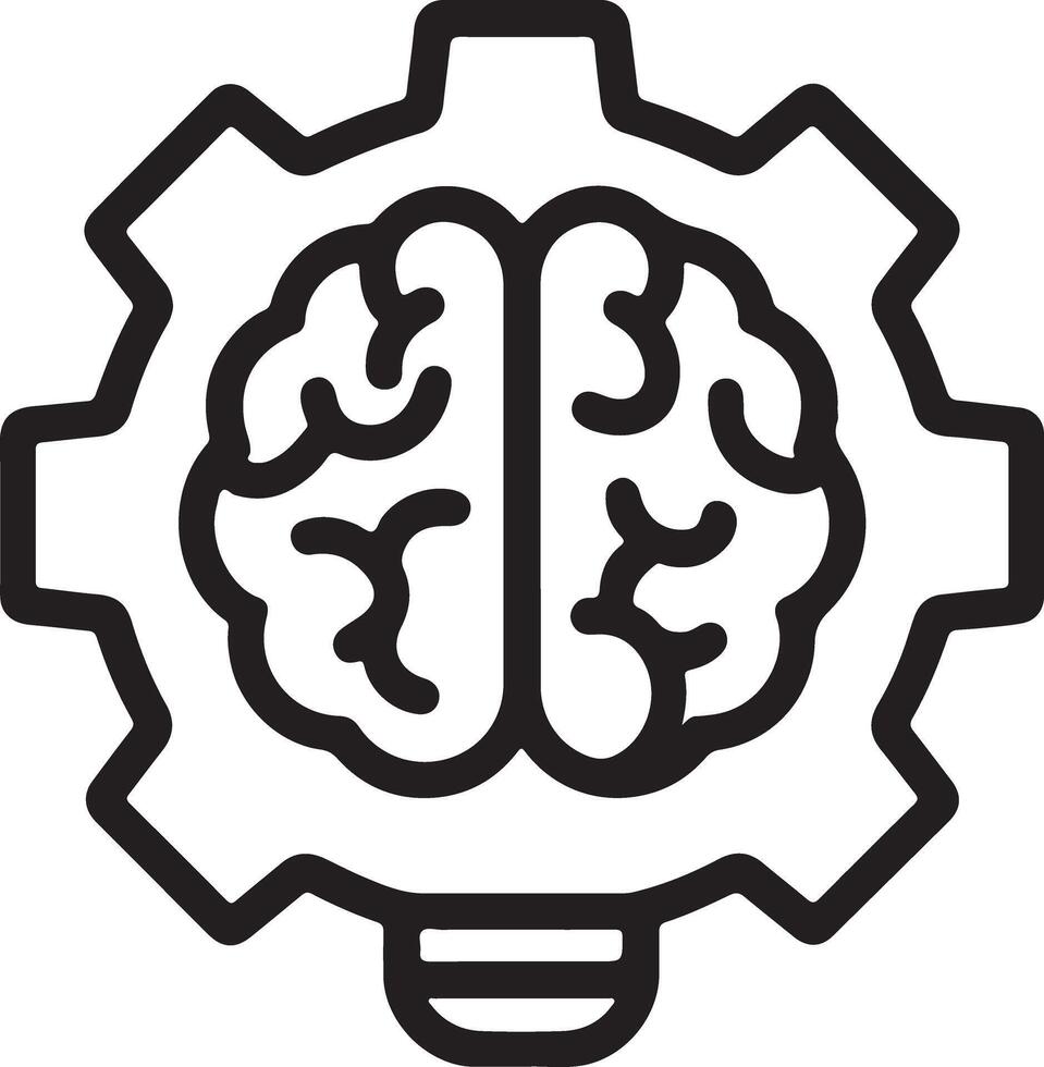 Ingenious Mind at Work A Black and White Illustration of a Brain Powering a Gear, Symbolizing Creative Problem-Solving and Innovative Thinking vector