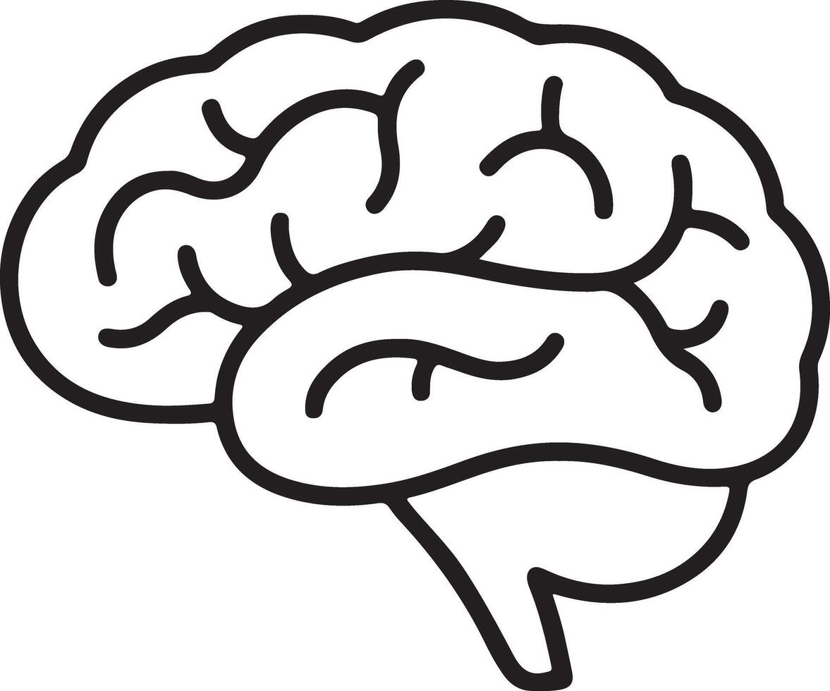 Simple Line Drawing of a Human Brain A Clean, Minimalist Illustration of the Complex Organ in the Head, Depicting Cognitive Function vector