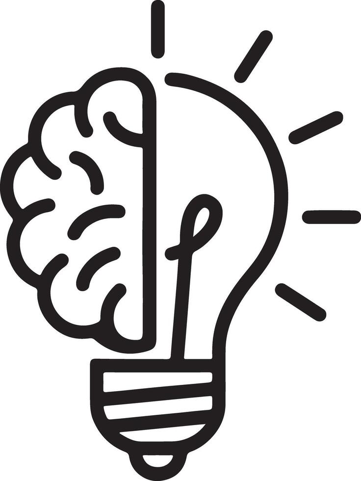 Bright Idea Human Brain Forming a Lightbulb, Symbolizing Innovative Thinking and Creative Solutions in a Bold, Black and White Illustration vector