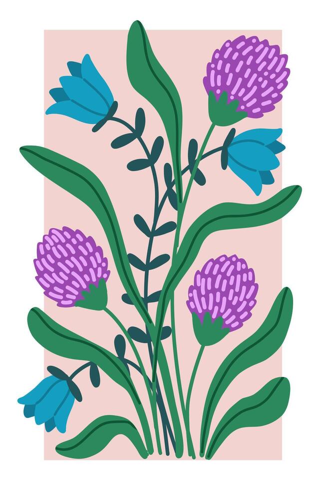 Wildflower Bouquet with Clover and Bell flower vector
