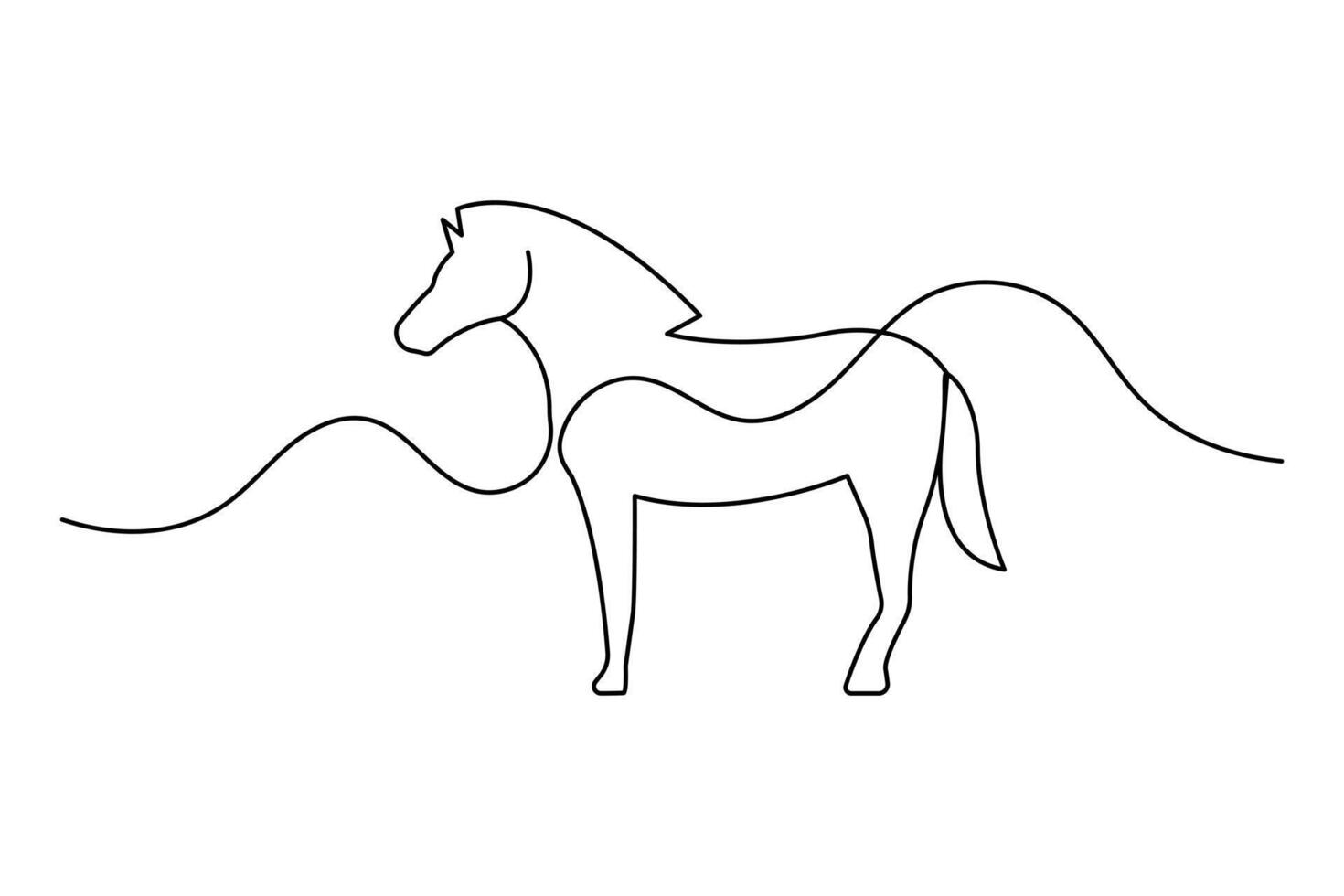 Horse continuous single line art minimalist outline drawing illustration creative wall decor print vector