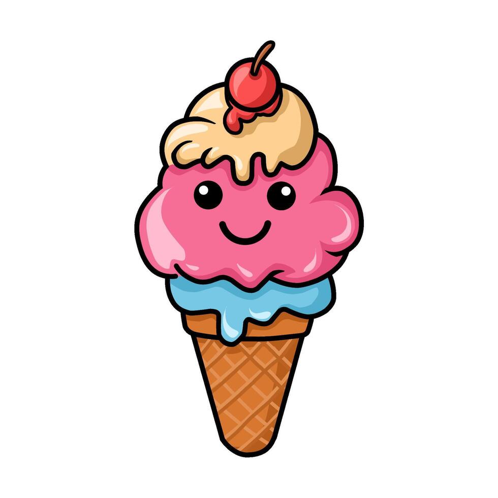 cute kawaii ice cream illustration. vector