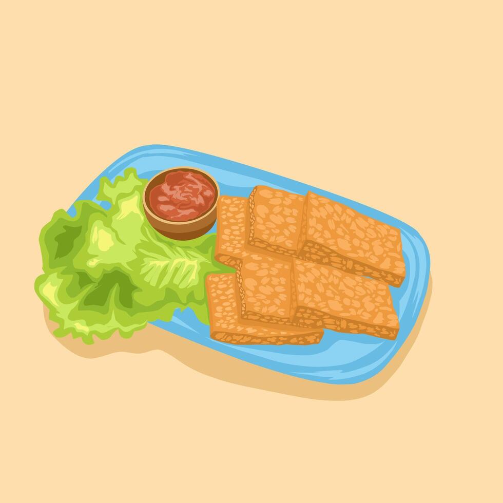 illustration of fried tempe of traditional Indonesian food vector