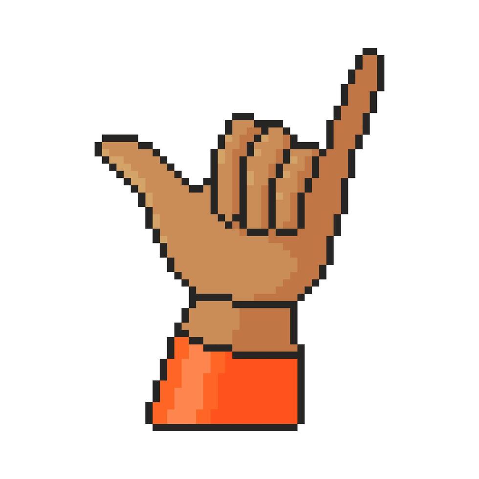 Pixel art hand gesture icon in 8 bit style. Retro 80s,90s game graphics. vector