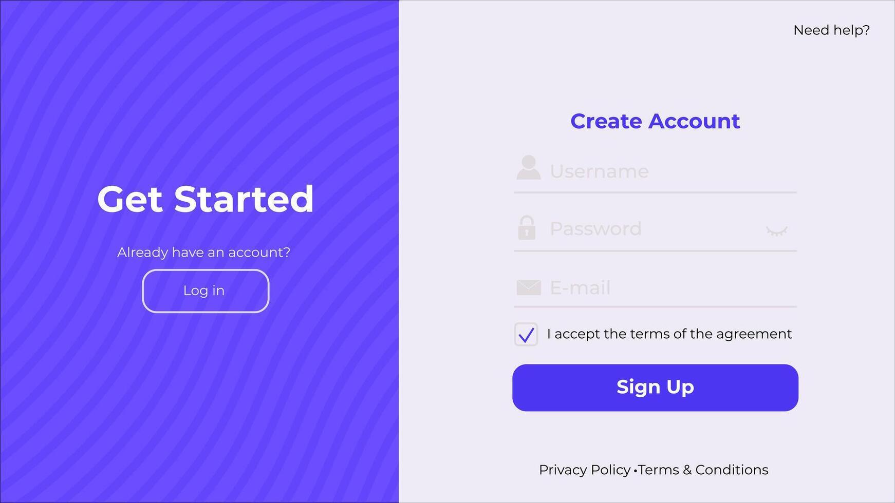 UI register form. Sign up page with minimalistic style. Simple and modern template for websites. vector