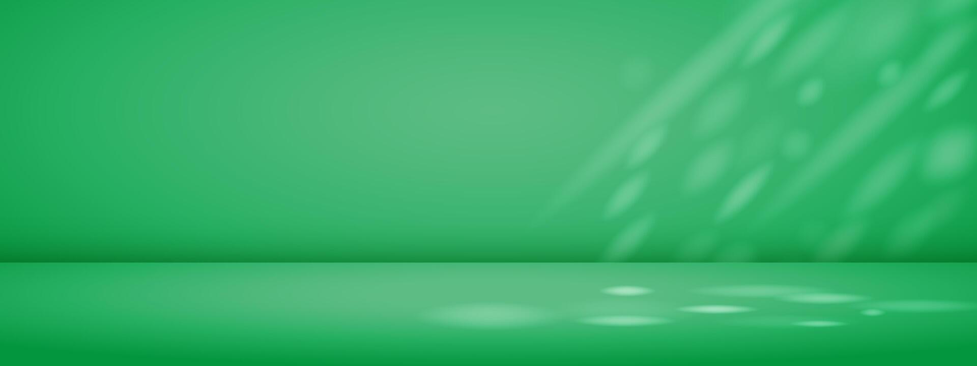Green studio background with sun rays. Limbo bg for product presentation. Modern banner with empty space for advertising text. illustration. vector