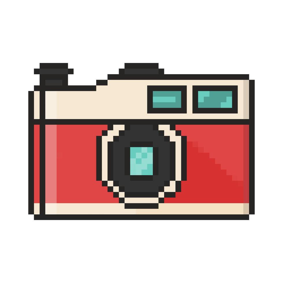 8 bit retro camera icon, Pixel art object. Old school vintage game graphic vector