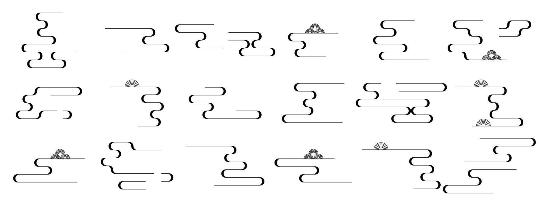 Set of Asian cloud designs, Japanese and Chinese style decorative geometric cloud elements. vector
