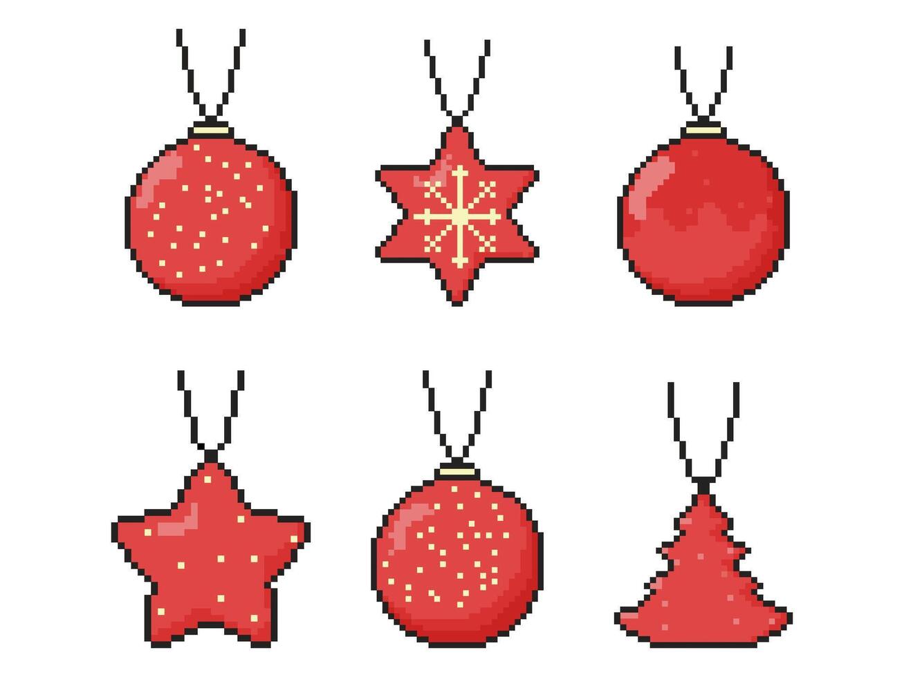 8 bit christmas bauble toys icon set. Pixel art object. Retro 80s,90s game graphics. vector