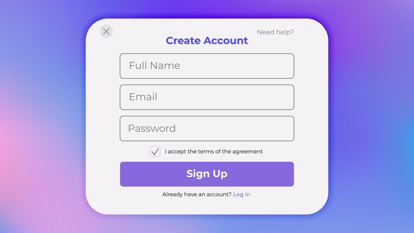 Register form with login and password fields. illustration of sign up in user interfaces. Minimalistic registration screen for web. vector