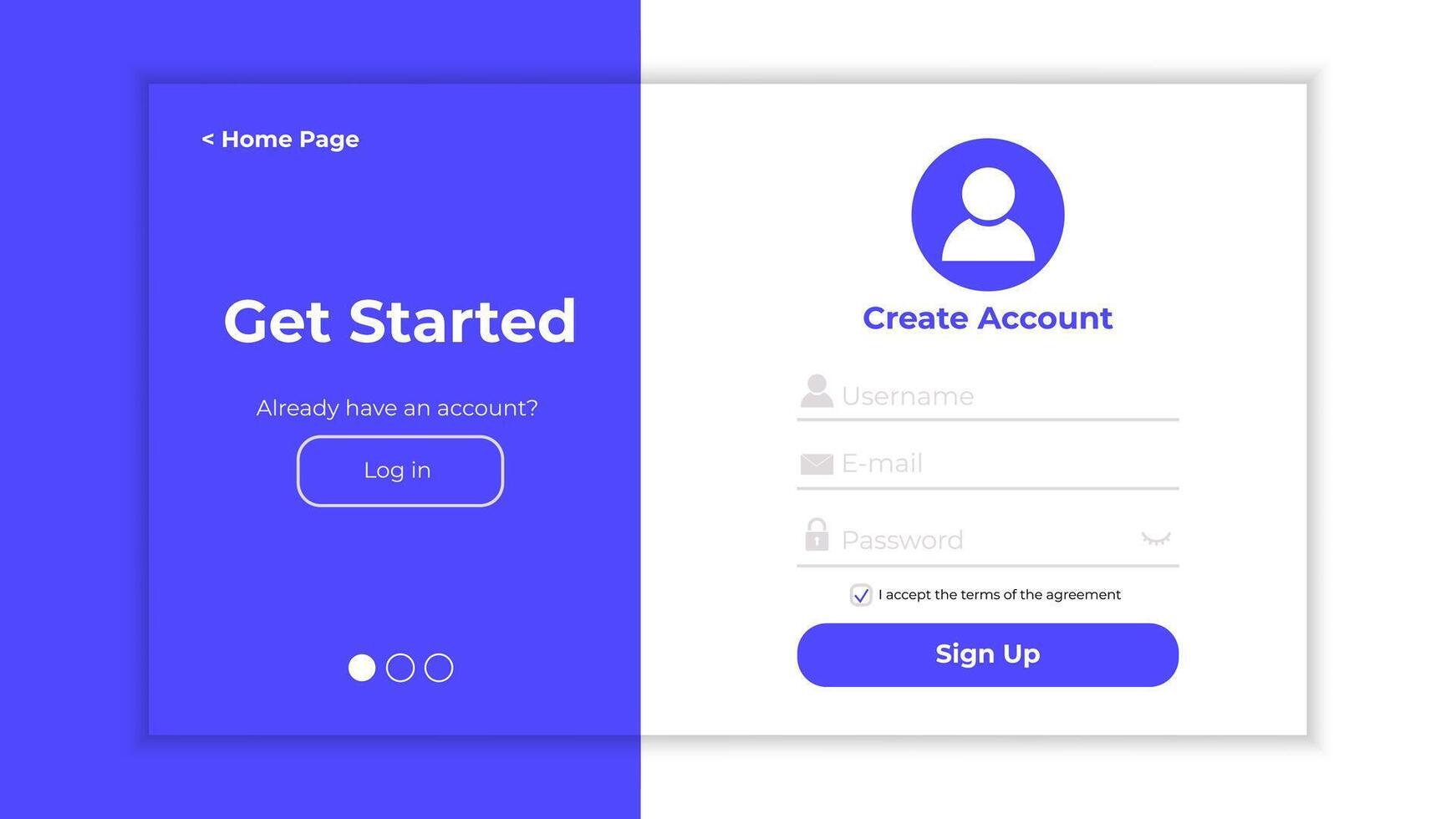 Register form with login and password fields. Sign up page with minimalistic style. Simple and modern template for websites. vector