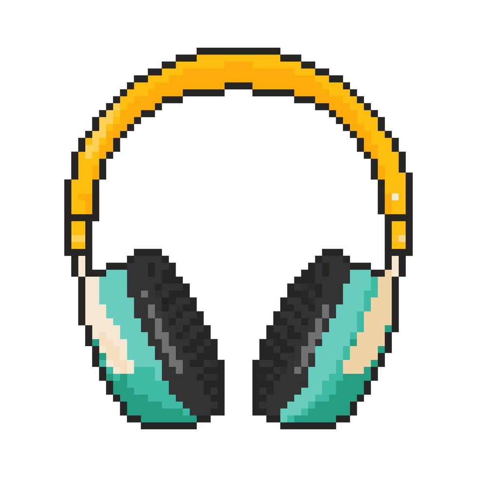 8 bit headphone icon, Pixel art object. Old school vintage game graphic. vector