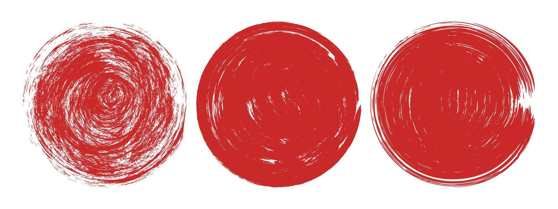 Japanese red sun rough brush set, Abstract crayon circle stamps collection. vector