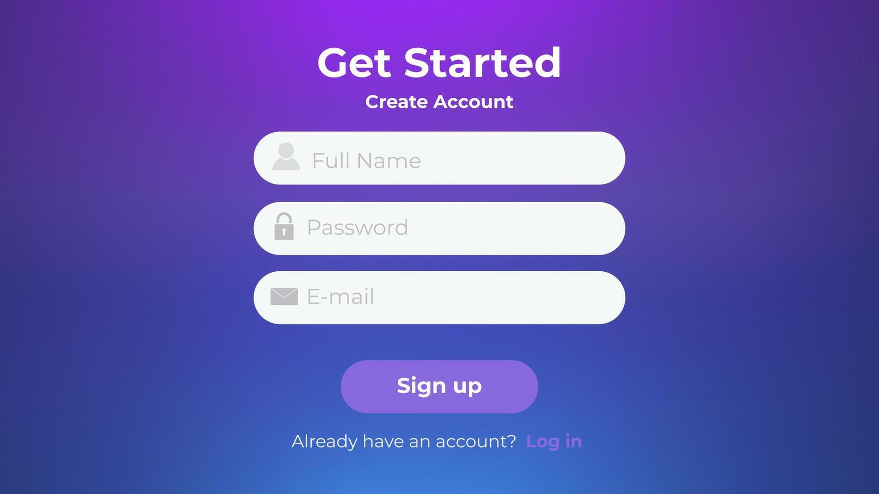 UI register layout. Sign up web form with gradient background. Minimalistic registration screen for desktop vector
