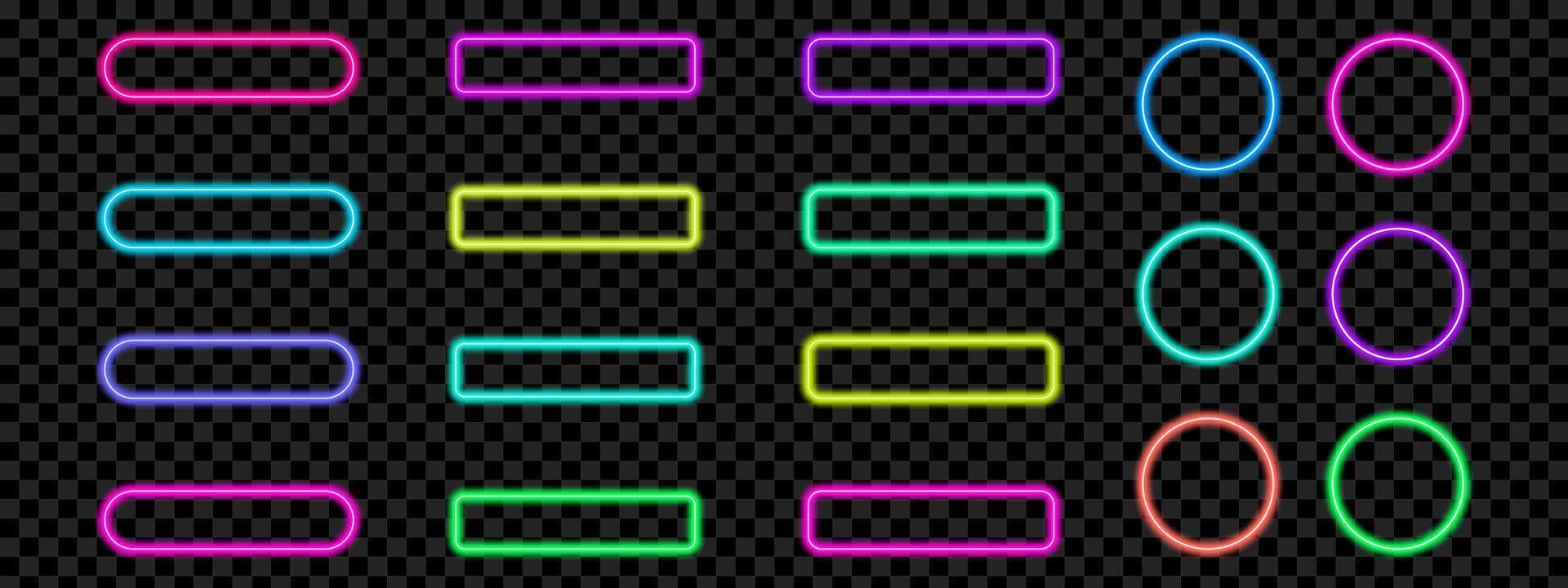 Neon button frames with bright glow. icons for digital and gaming projects. vector