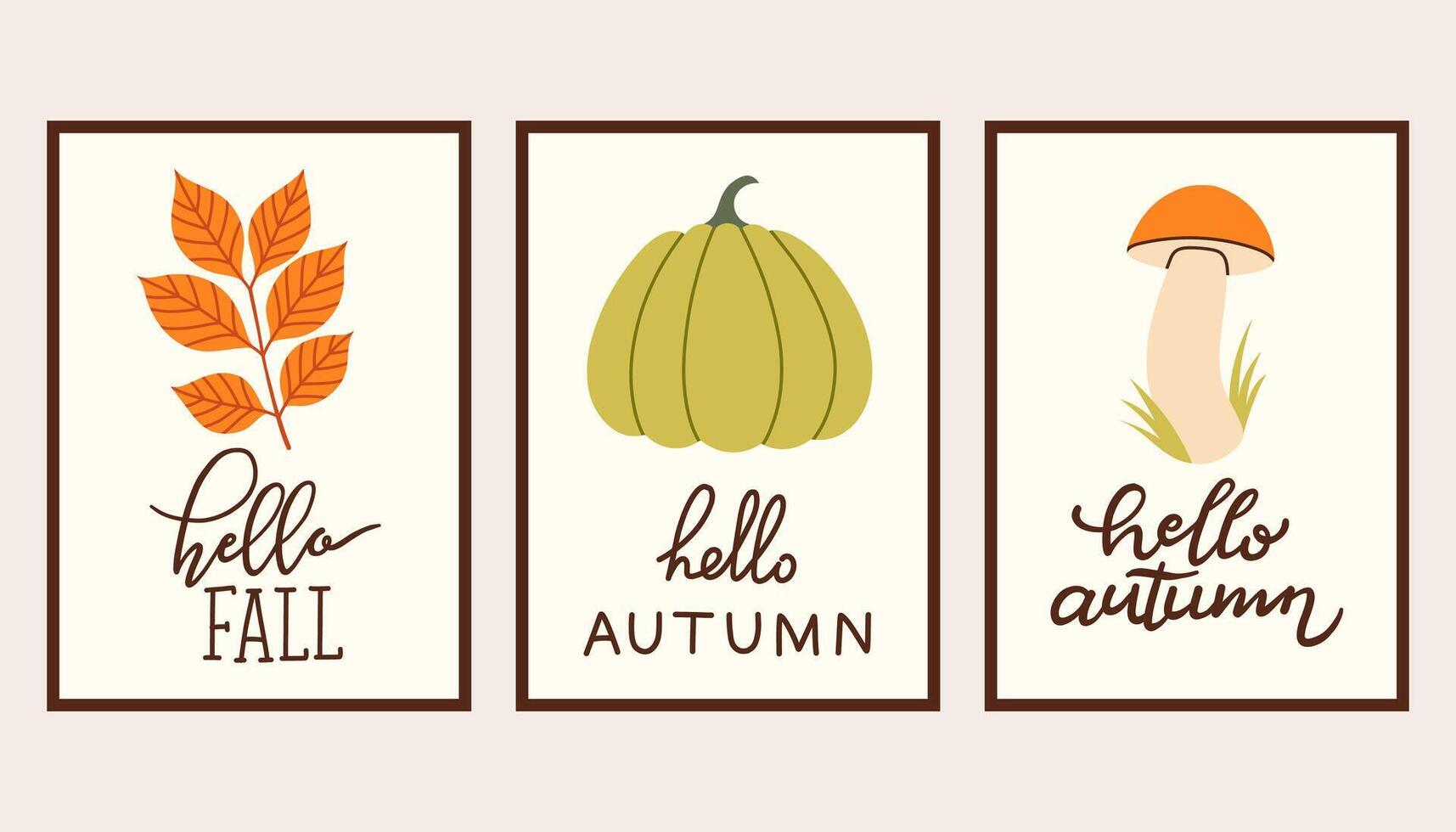Simple autumn poster set. Fall flyer doodle set. Vectical banner autumn elements. Autumn interior design poster, end of season promo template. illustration. vector