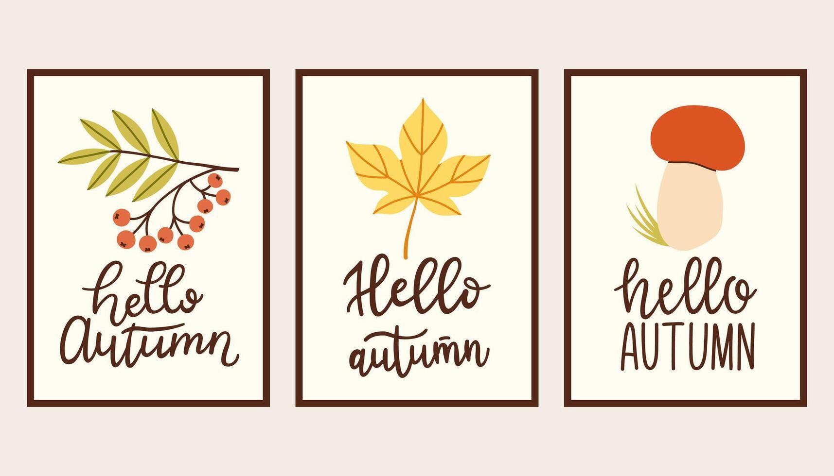 Autumn poster set. Fall flyer doodle set. Vectical banner autumn elements. Autumn interior design poster, end of season promo template. illustration. vector