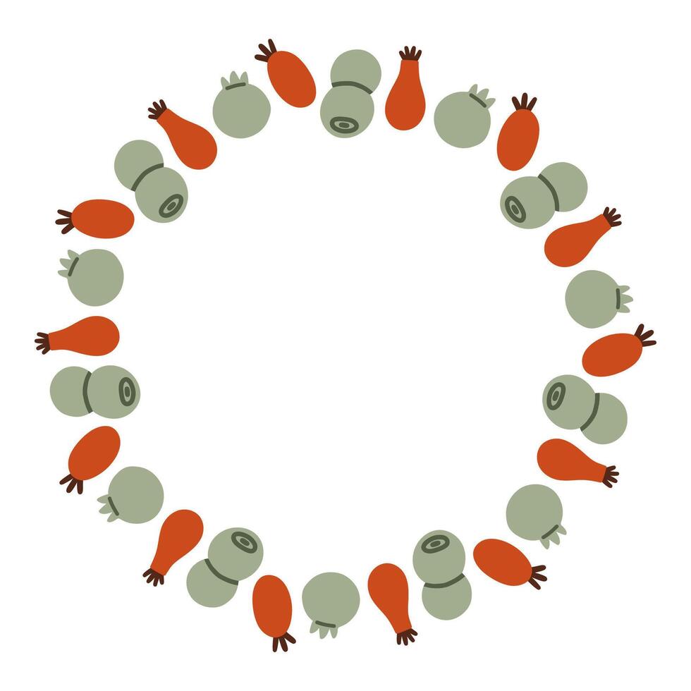 Autumn simple blueberry circle frame. Round border made of fall berries. The berries have different shapes and are arranged in a circle. flat isolated on white background. vector