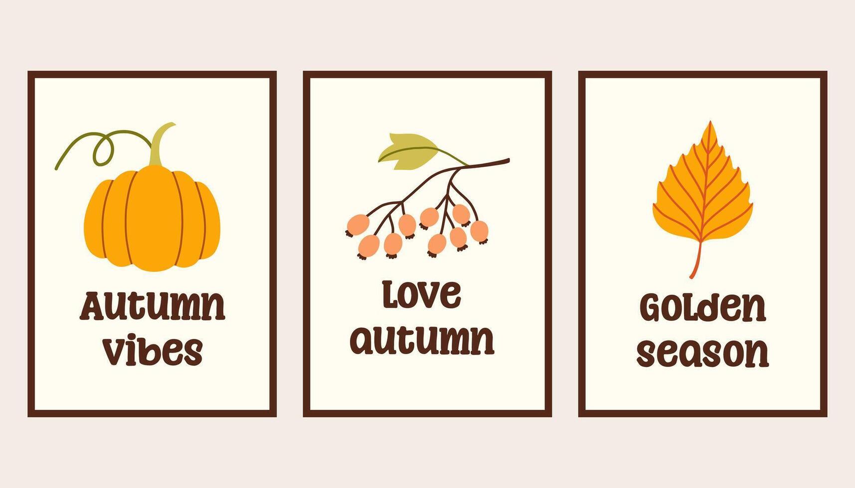 Autumn simple poster set. Fall flyer doodle set. Vectical banner autumn elements. Autumn interior design poster, end of season promo template. illustration. vector