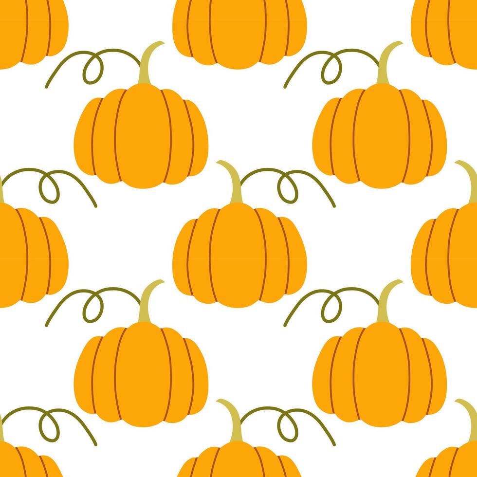Pumpkins seamless pattern. Autumn isolated orange pumpkin on white background. Square repeat pattern flat design for fall season. vector