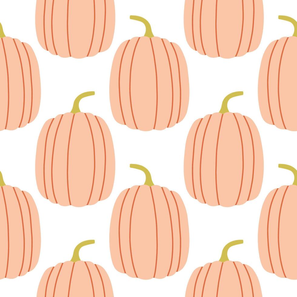 Pumpkins seamless pattern. Autumn isolated pink pumpkin on white background. Square repeat pattern flat design for fall season. vector