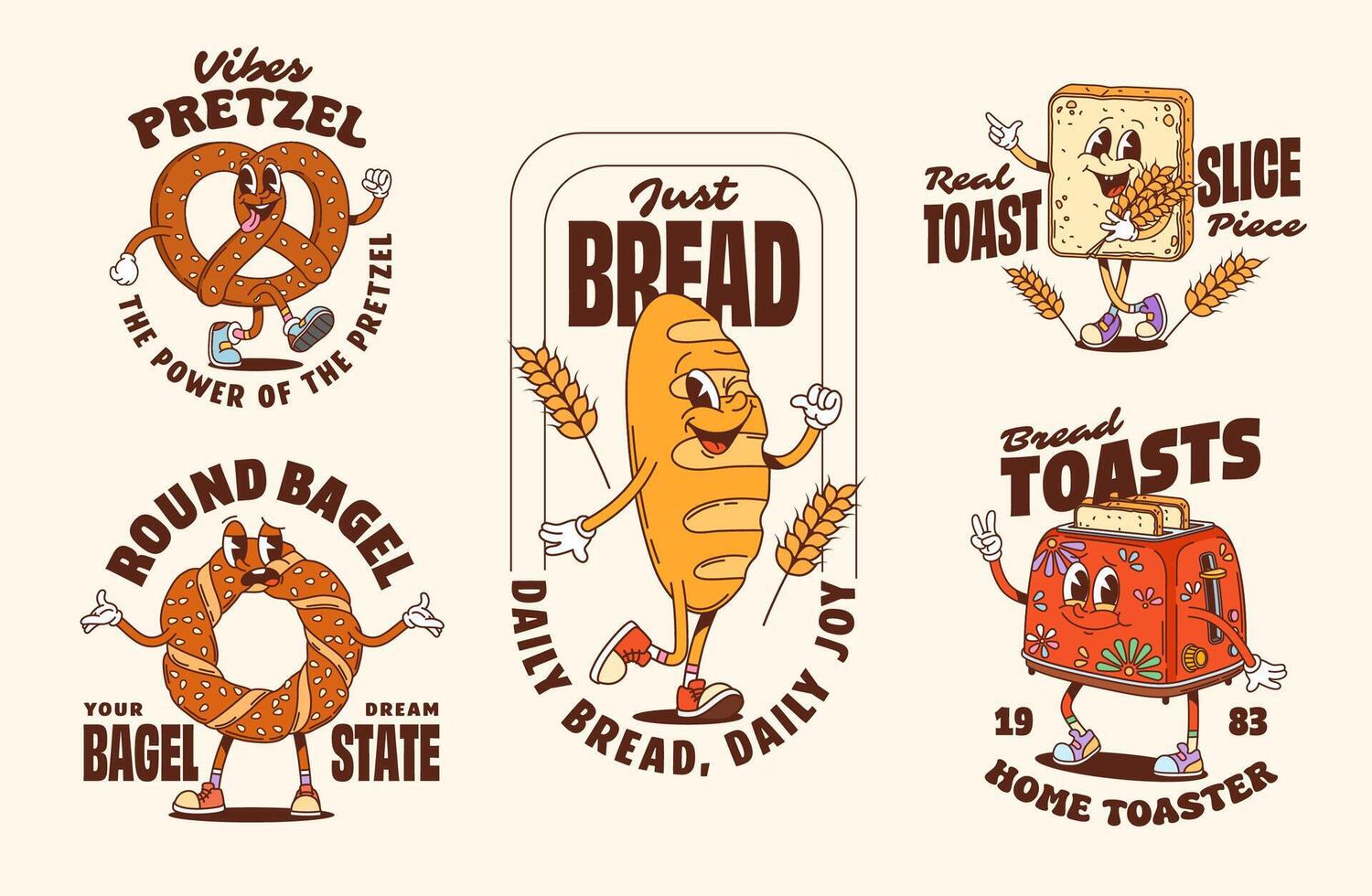 Cartoon bread and pastries collection vector
