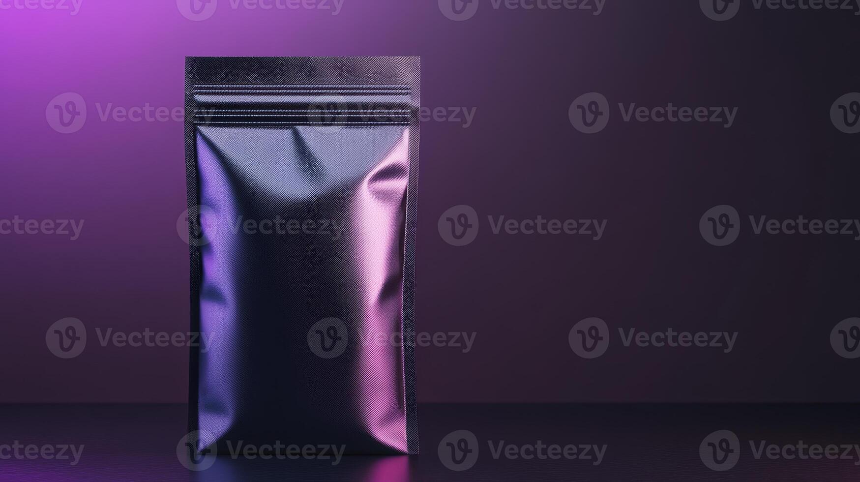 A striking luxury coffee bag with a dark iridescent finish is showcased against a colorful gradient background, highlighting its elegant form photo
