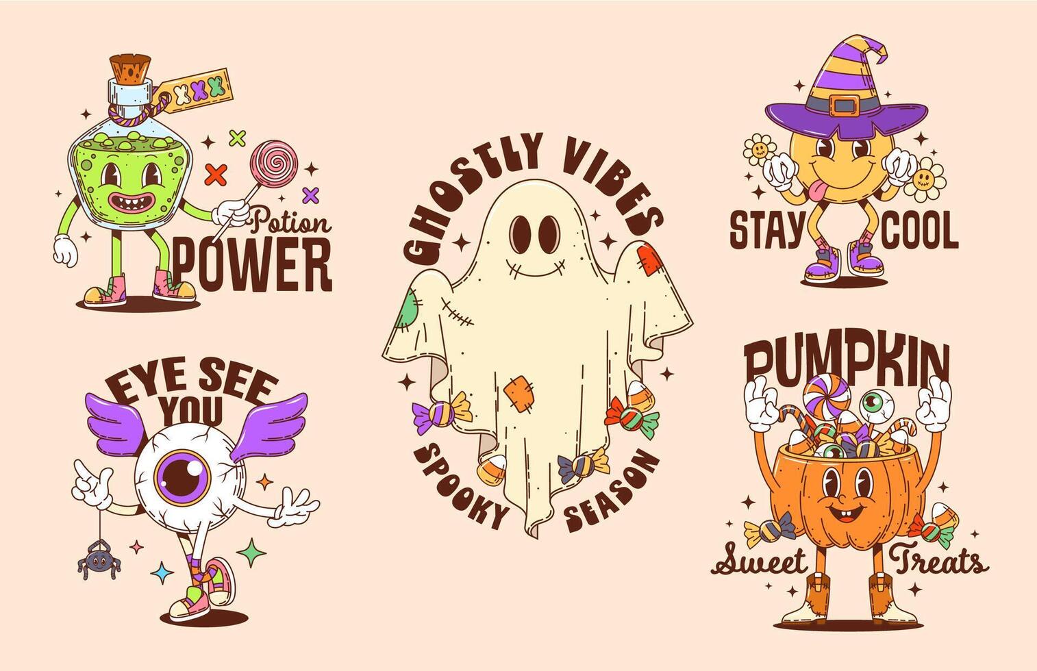 Halloween illustrations with spooky characters vector