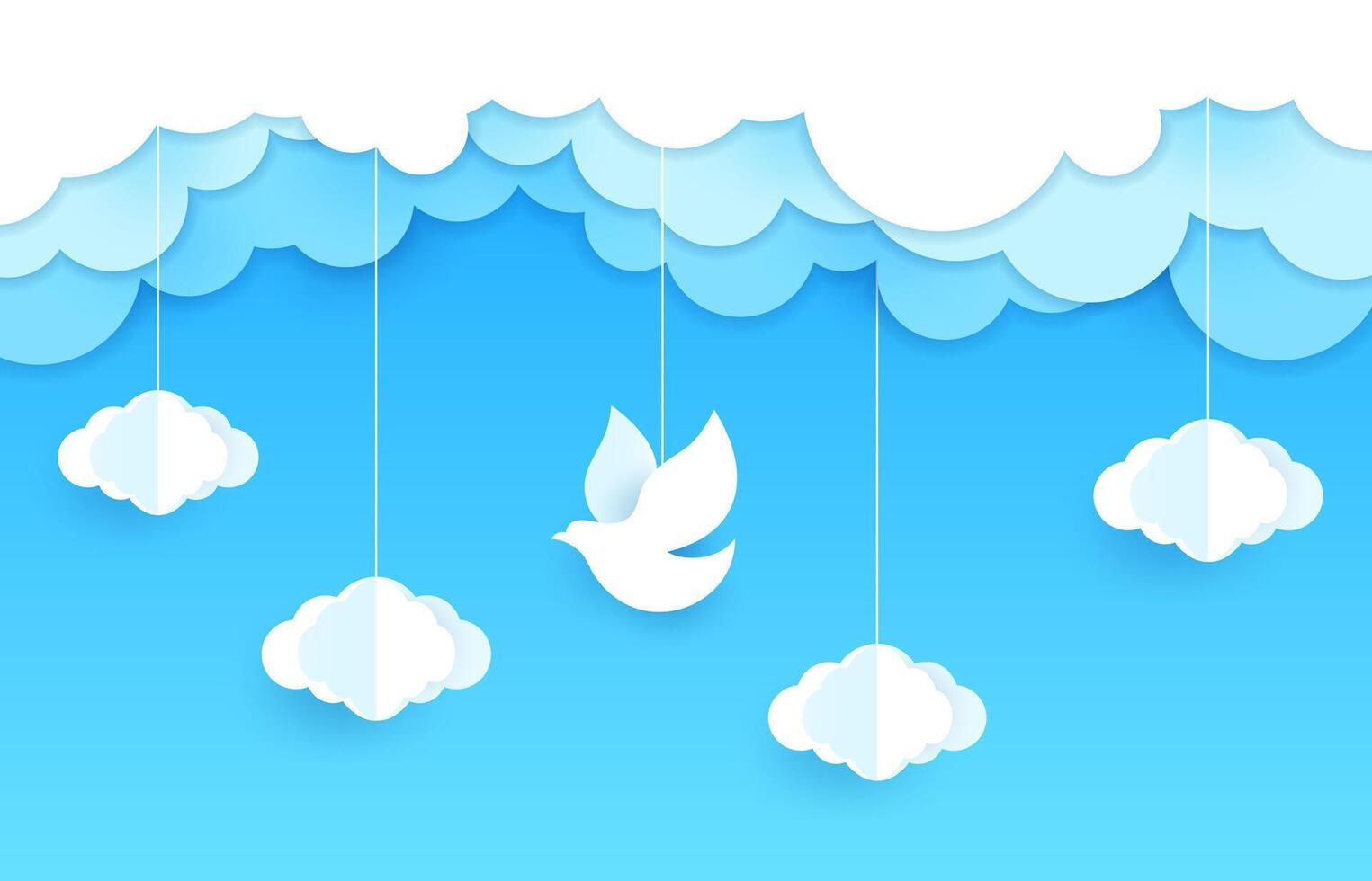 Bird hanging from clouds illustration vector