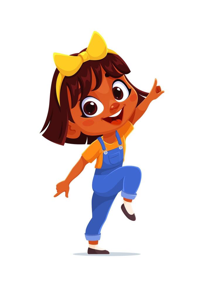 Cartoon girl with yellow bow and overalls vector