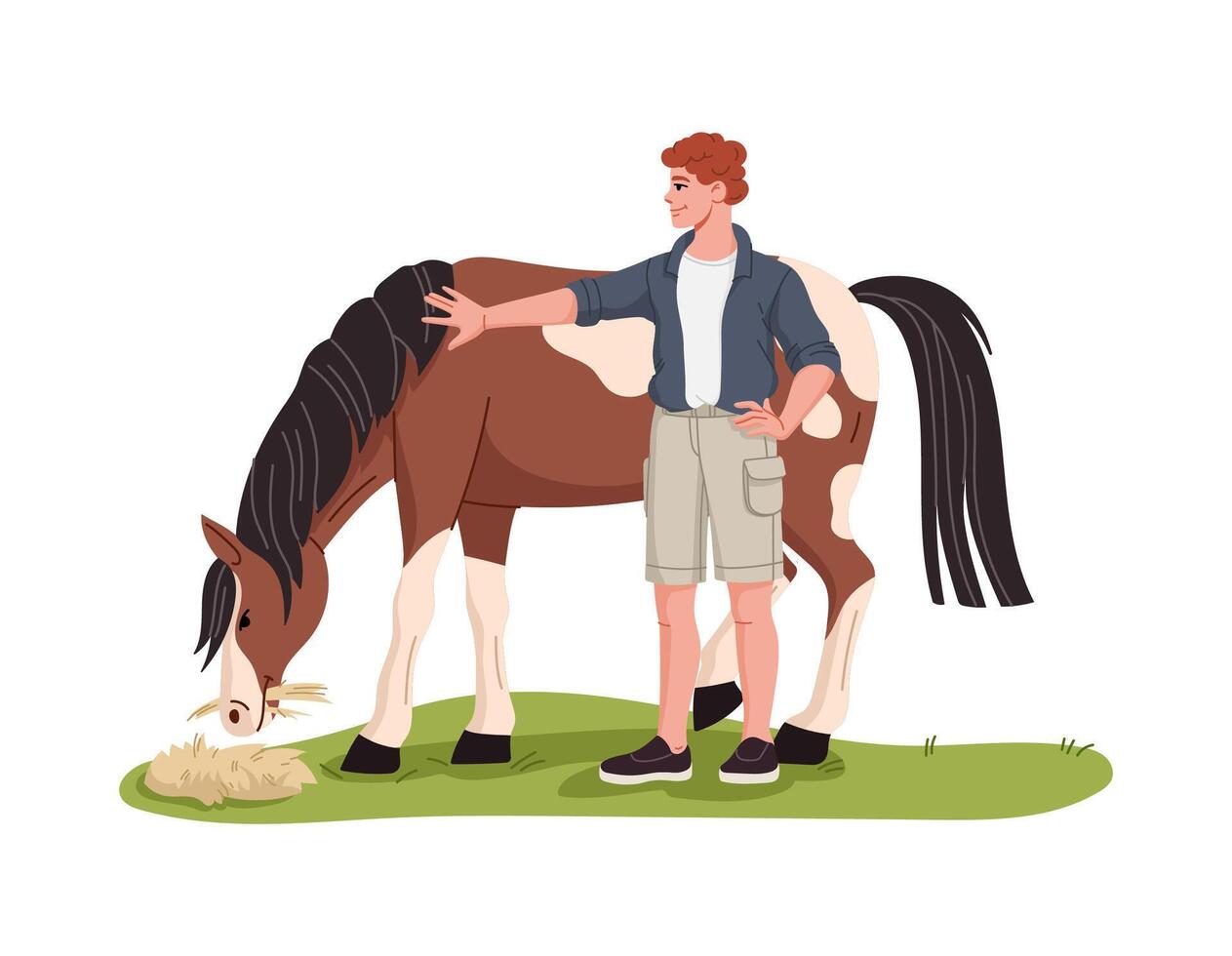 Boy with horse in a field vector