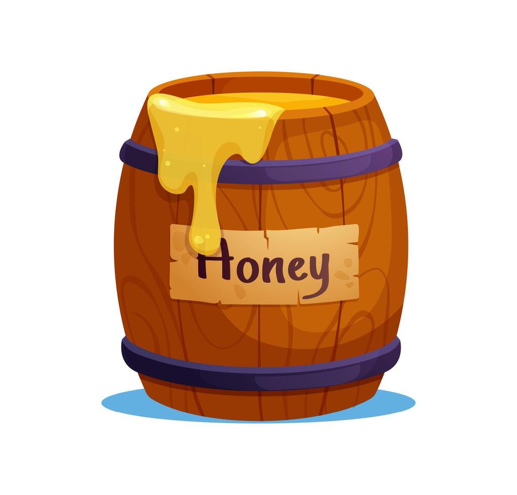 Wooden barrel filled with honey vector