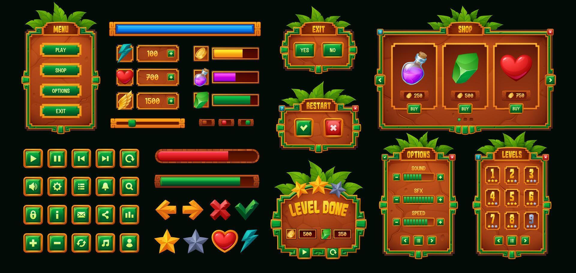 Colorful game UI elements and menus vector