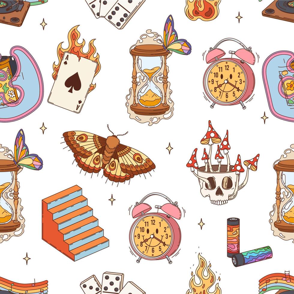 Retro hippie groovy y2k seamless pattern vector