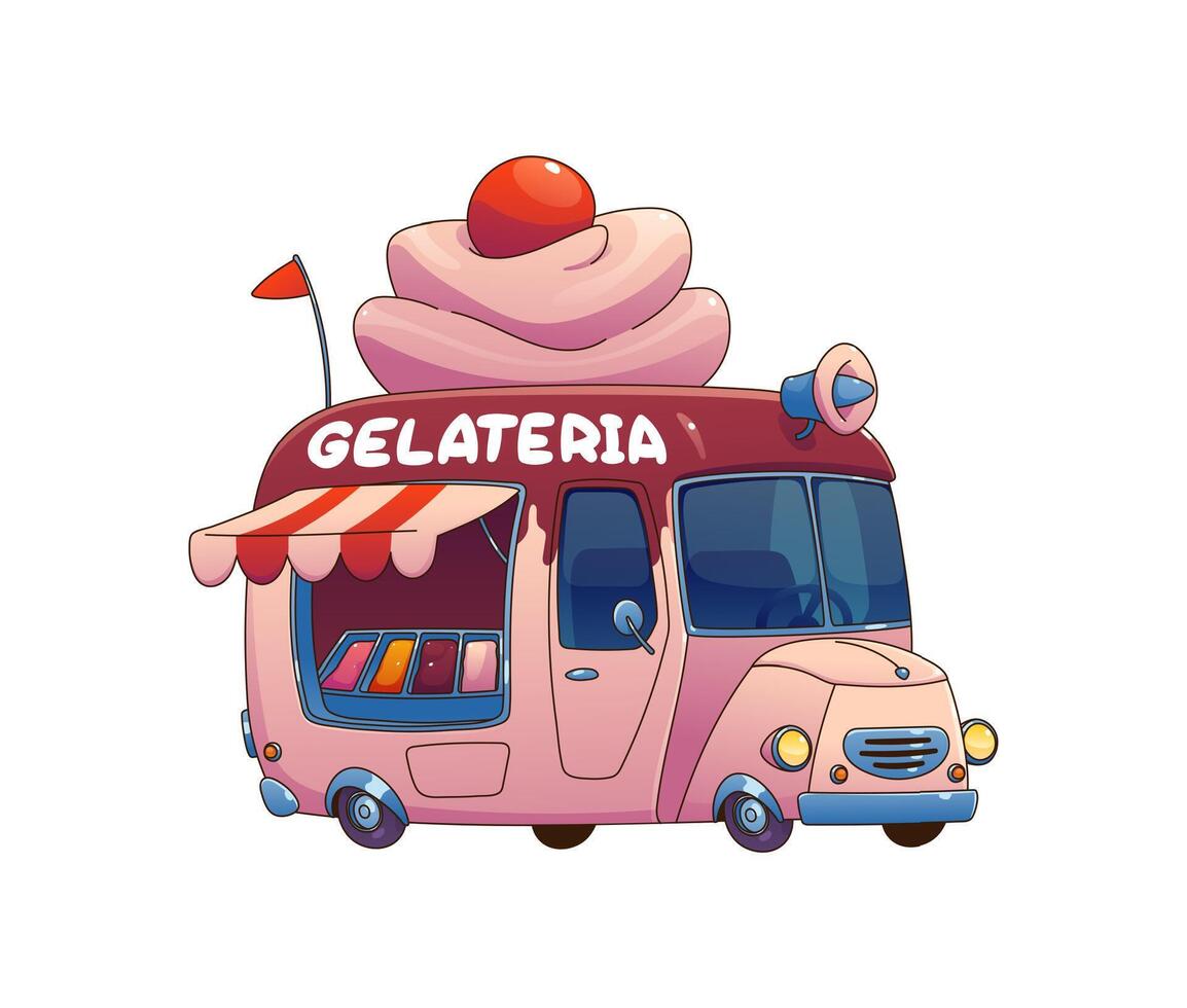 Gelateria food truck car, ice cream street van vector