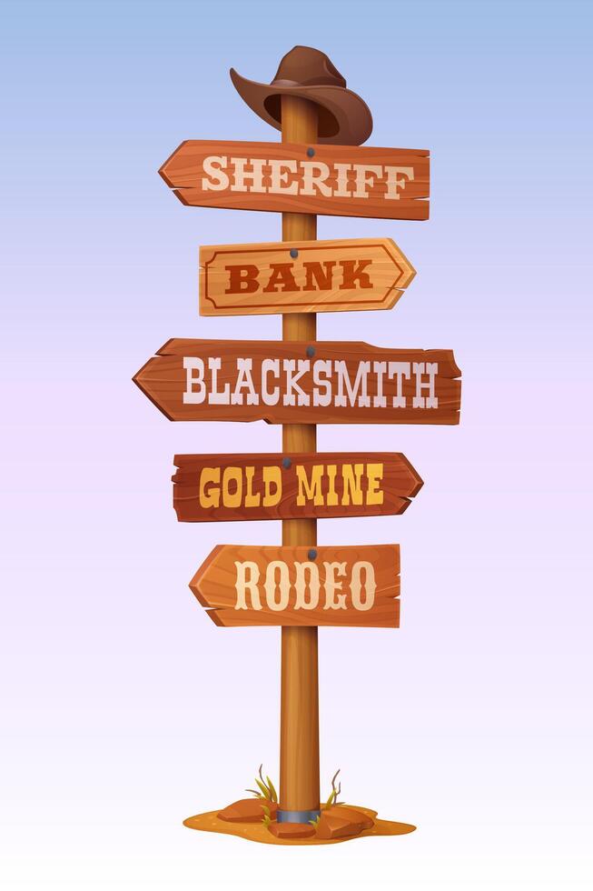 Western signboard wooden signs, wild west signage vector