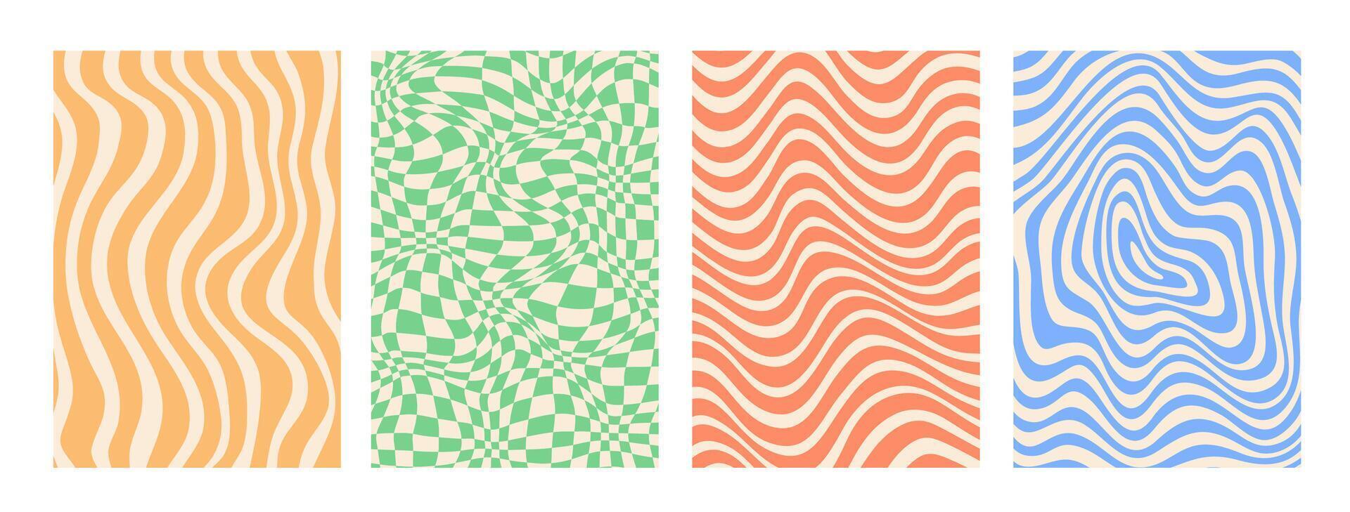 Psychedelic groovy pattern backgrounds set vector