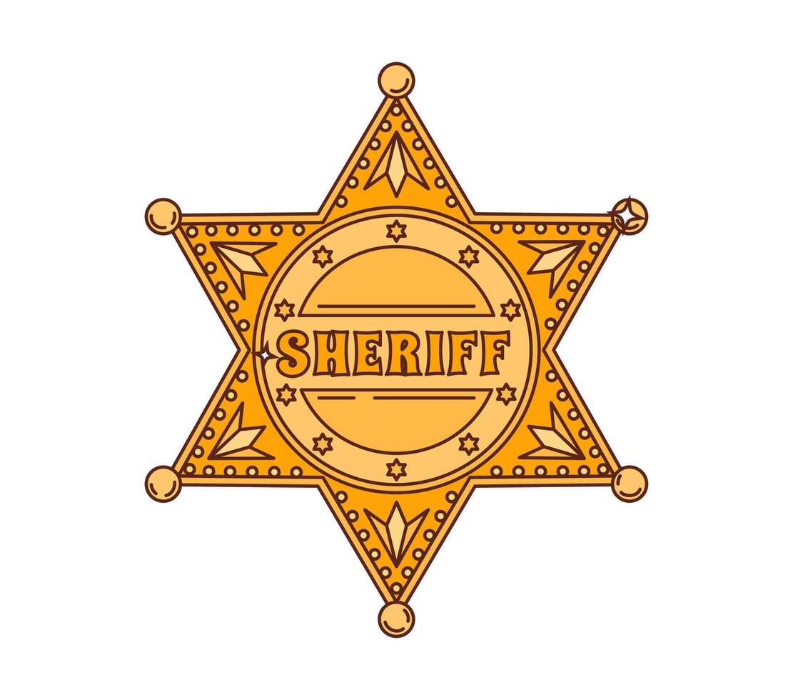 Cartoon sheriff badge star, groovy Western symbol vector