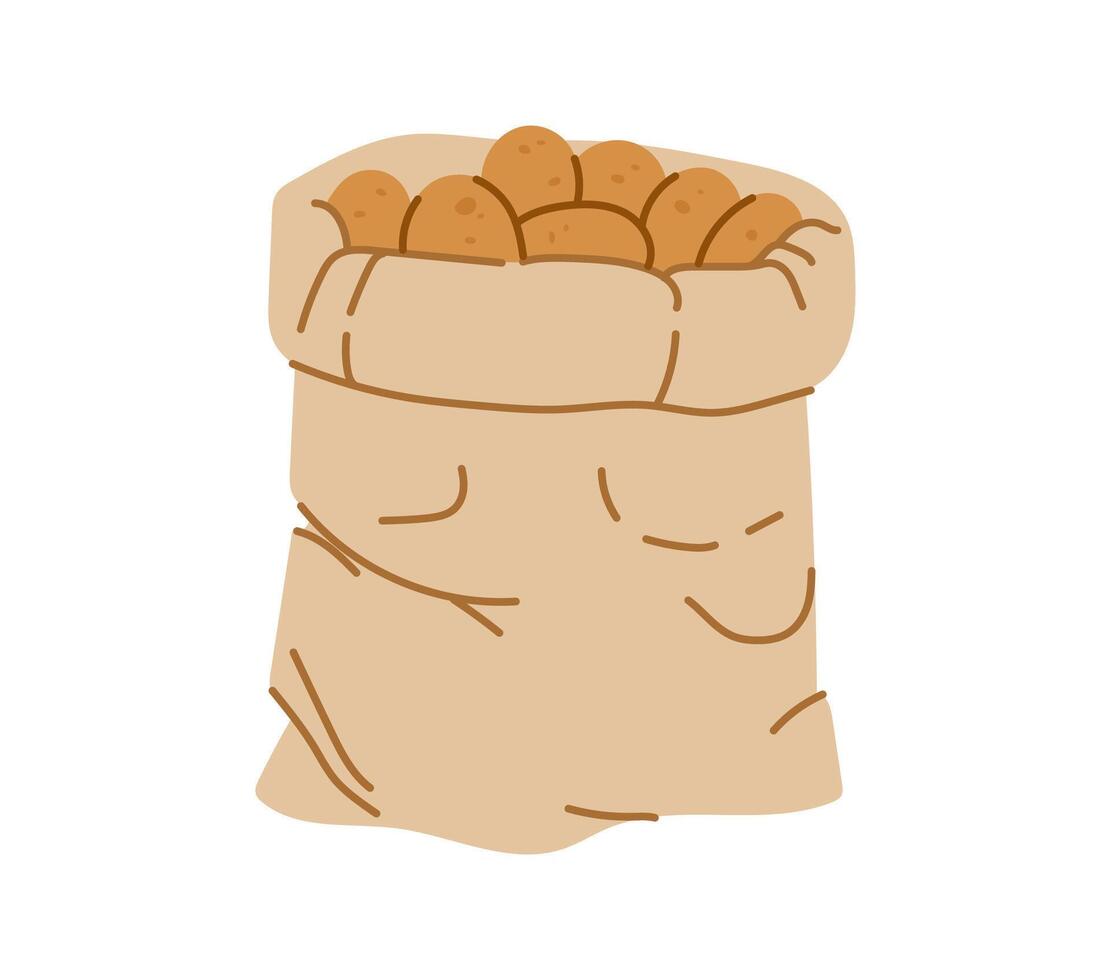 Burlap sack filled with ripe and fresh potatoes vector