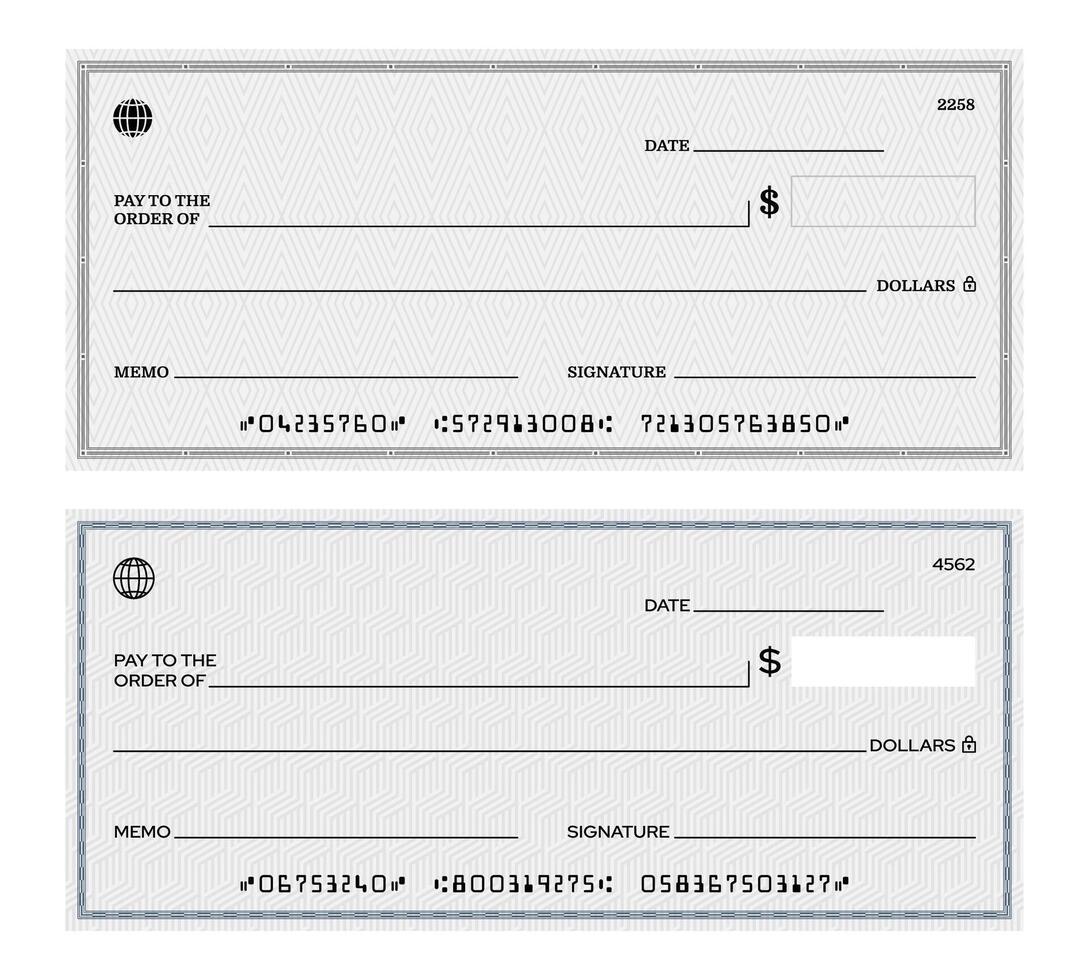 Blank bank check template, checkbook cheque vector