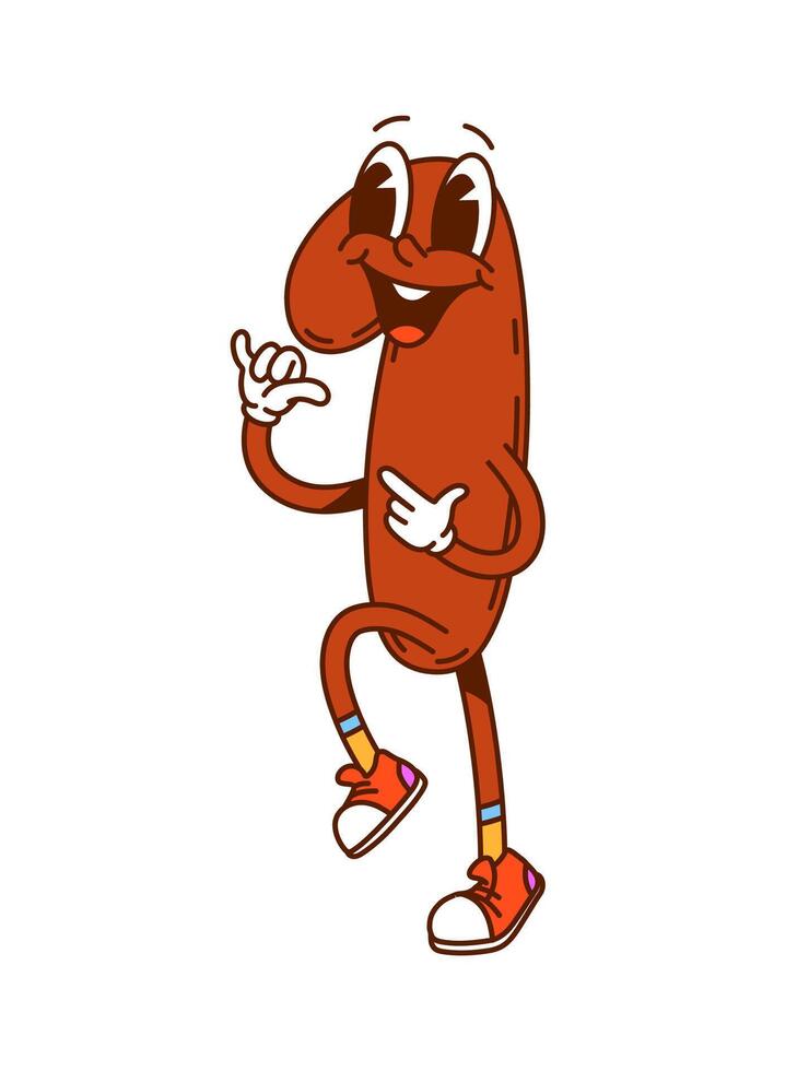 Groovy math number one cartoon retro character vector
