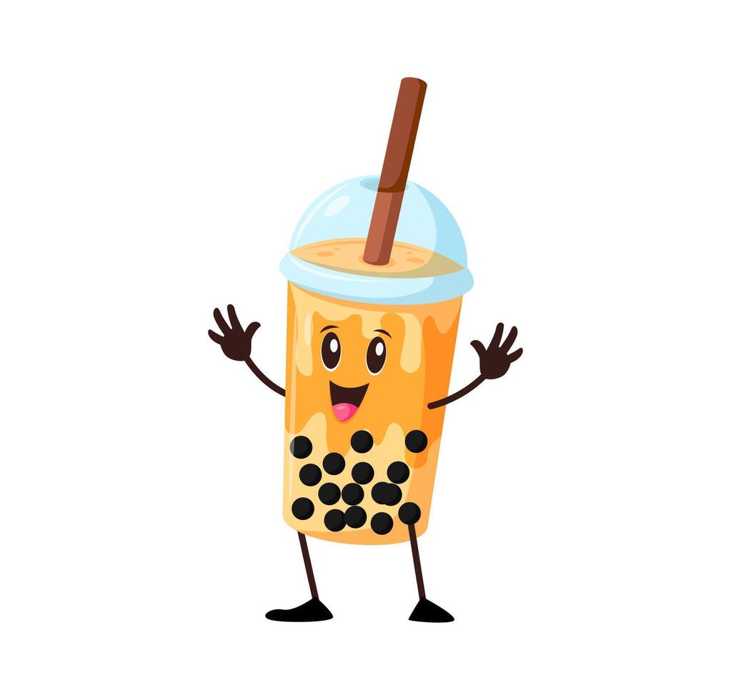 Cartoon bubble tea sweet drink happy character vector