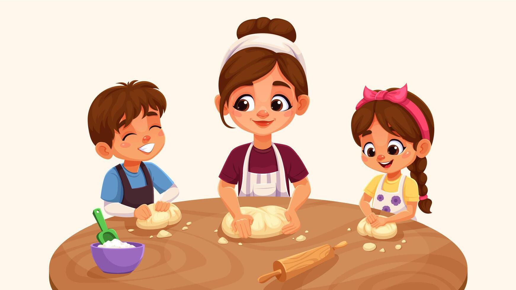 Kids baking with their mother vector
