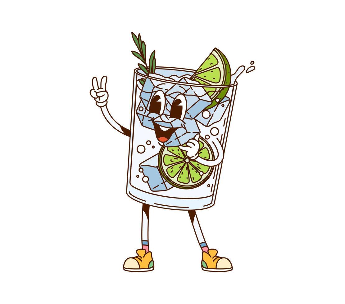 Gin tonic cocktail drink groovy retro character vector
