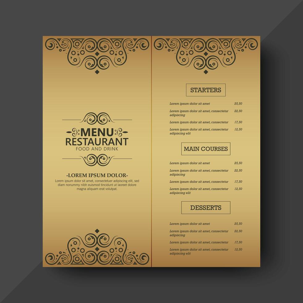 luxury restaurant Menu Layout Template with Ornamental Design Elements vector