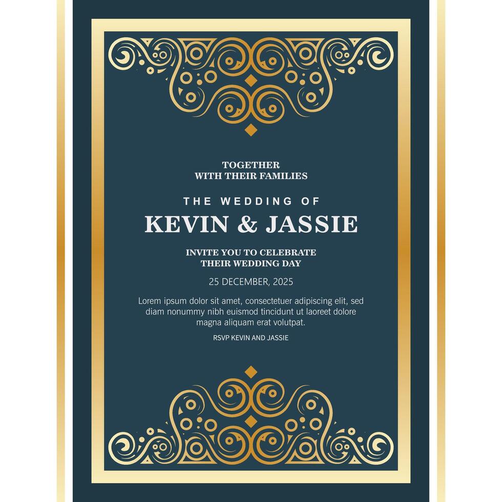 Elegant ornament wedding invitation card template design vector