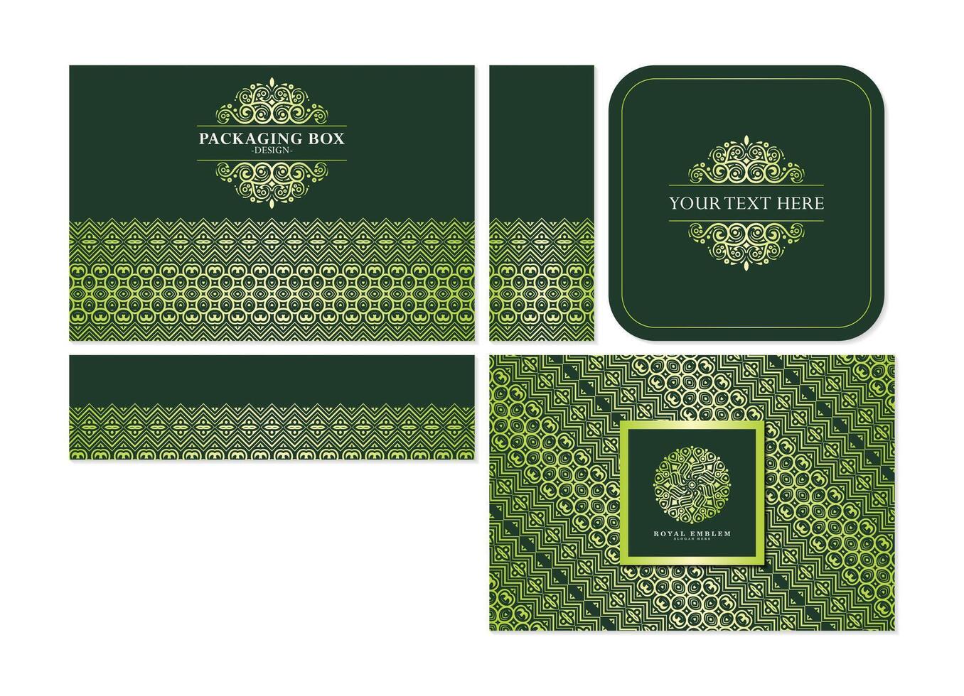 Green packaging design with decorative patterns vector