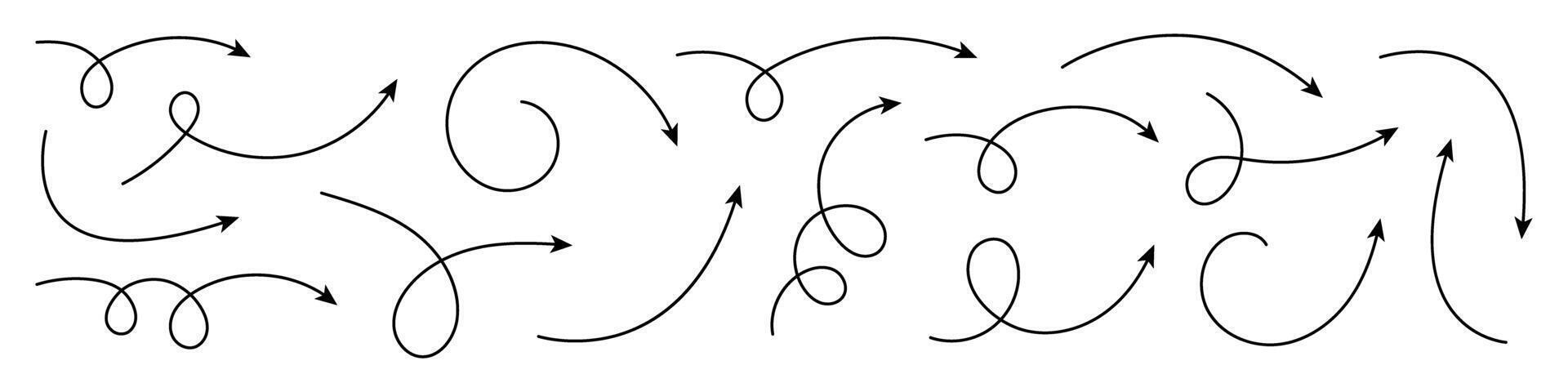 Collection of Curved Doodle Arrows. vector
