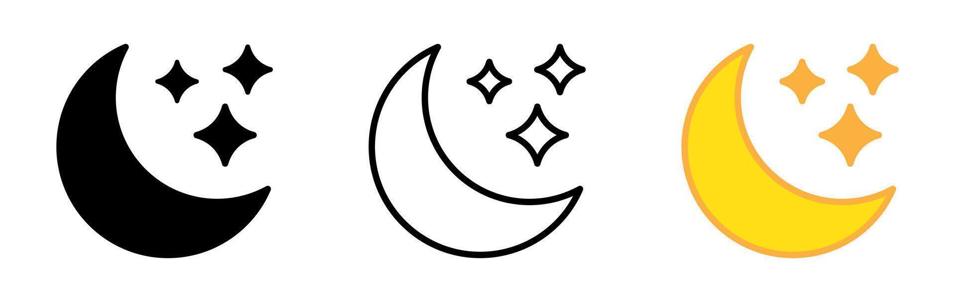 Crescent moon with stars icon. Crescent moon icon yellow and black variatn. vector