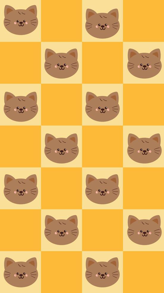 cute cartoon cats in yellow patchwork style. cute drawing for phone wallpaper and background vector